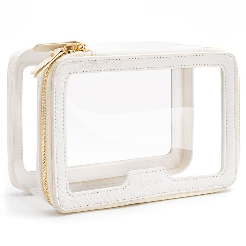 Aveniee Clear Makeup Bag Large Transparent Cosmetic Pouch with Dual Zippers Travel Toiletry Case Car Organization for Women Enssantials OffWhite